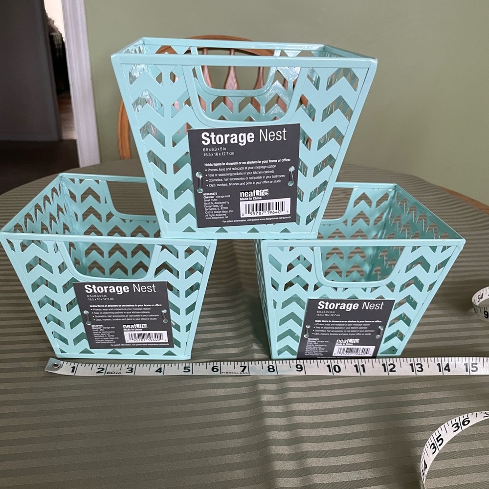 Set of 3 Metal Aqua Storage Nest Baskets